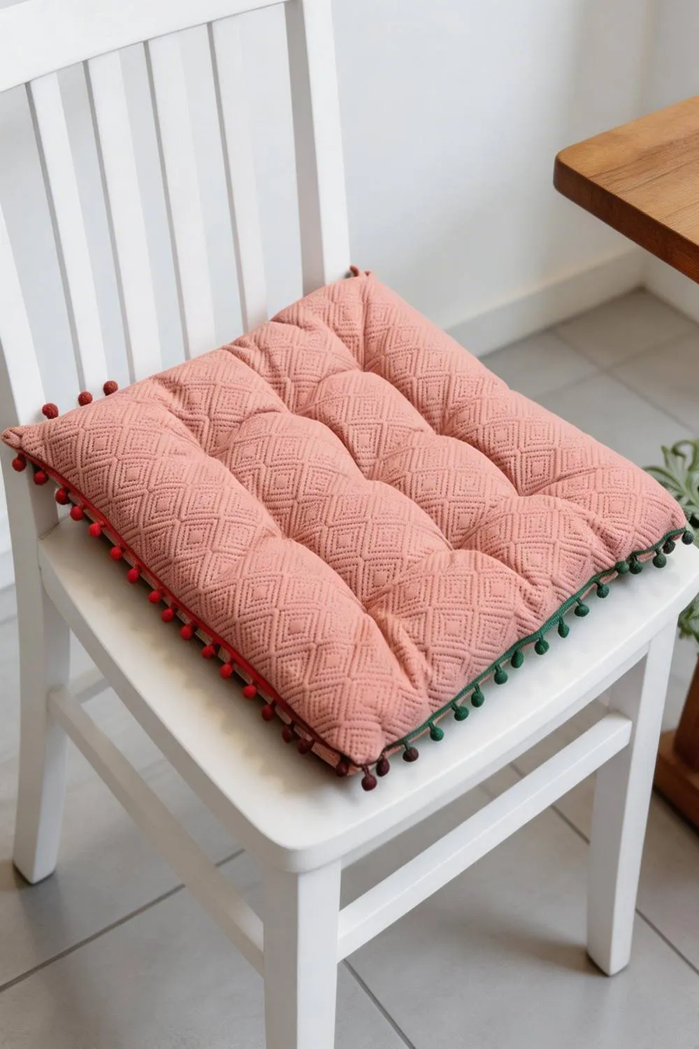 Living and Home Bohemian Style Tufted Square Chair Cushion with Tassels in Pink