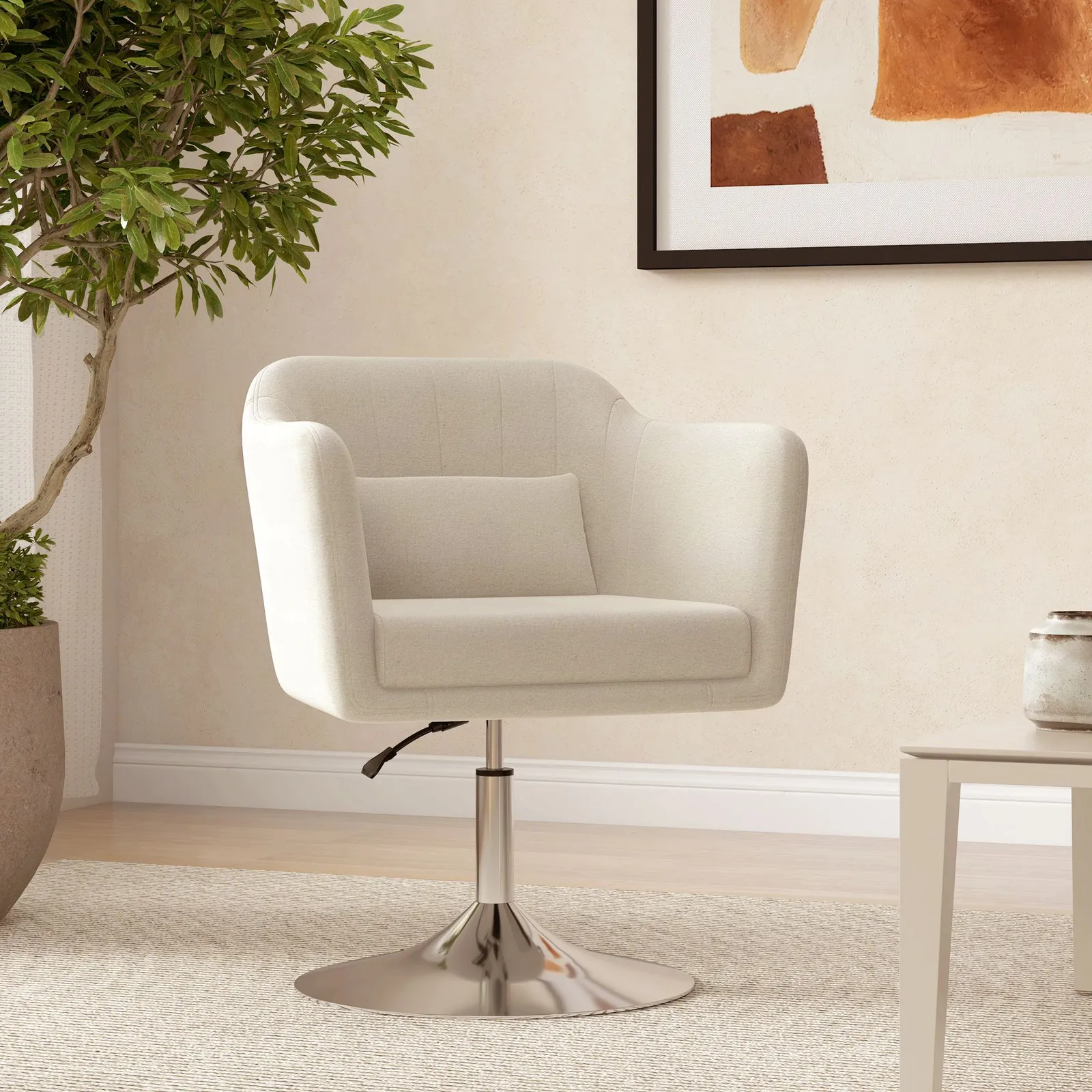 HOMCOM Stylish Retro Linen Swivel Tub Chair Steel Frame Cushion Seat in Cream