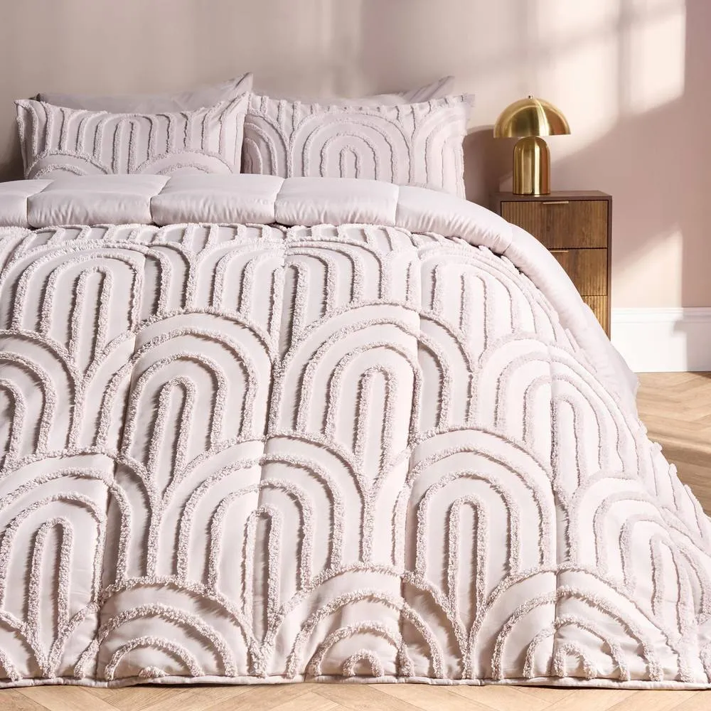 OHS Tufted Arches Coverless 7.5 TOG Duvet Set Pillowcase Quilted Cover in Stone