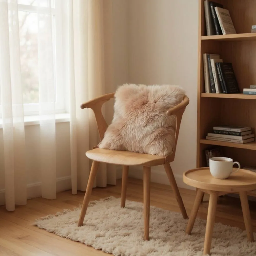 Infinity Leather Natural Sheepskin Real Wool Cushion in Taupe