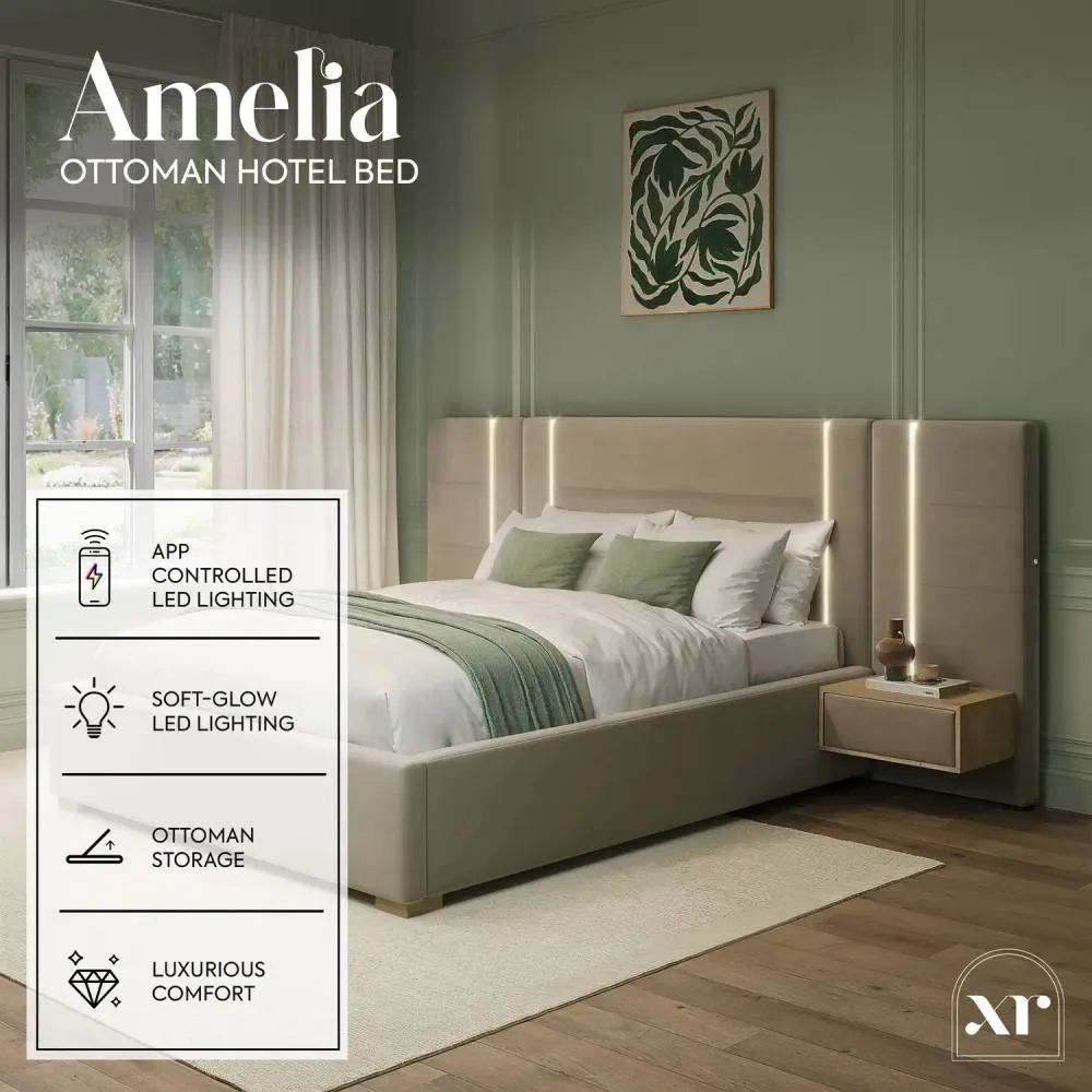 X Rocker Amelia Ottoman Hotel Bed with App-Controlled LED Lights & Bedsides in Beige 2