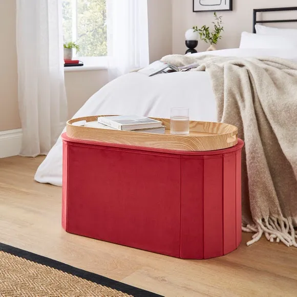 Recycled Velour Lozenge Ottoman with Tray 2
