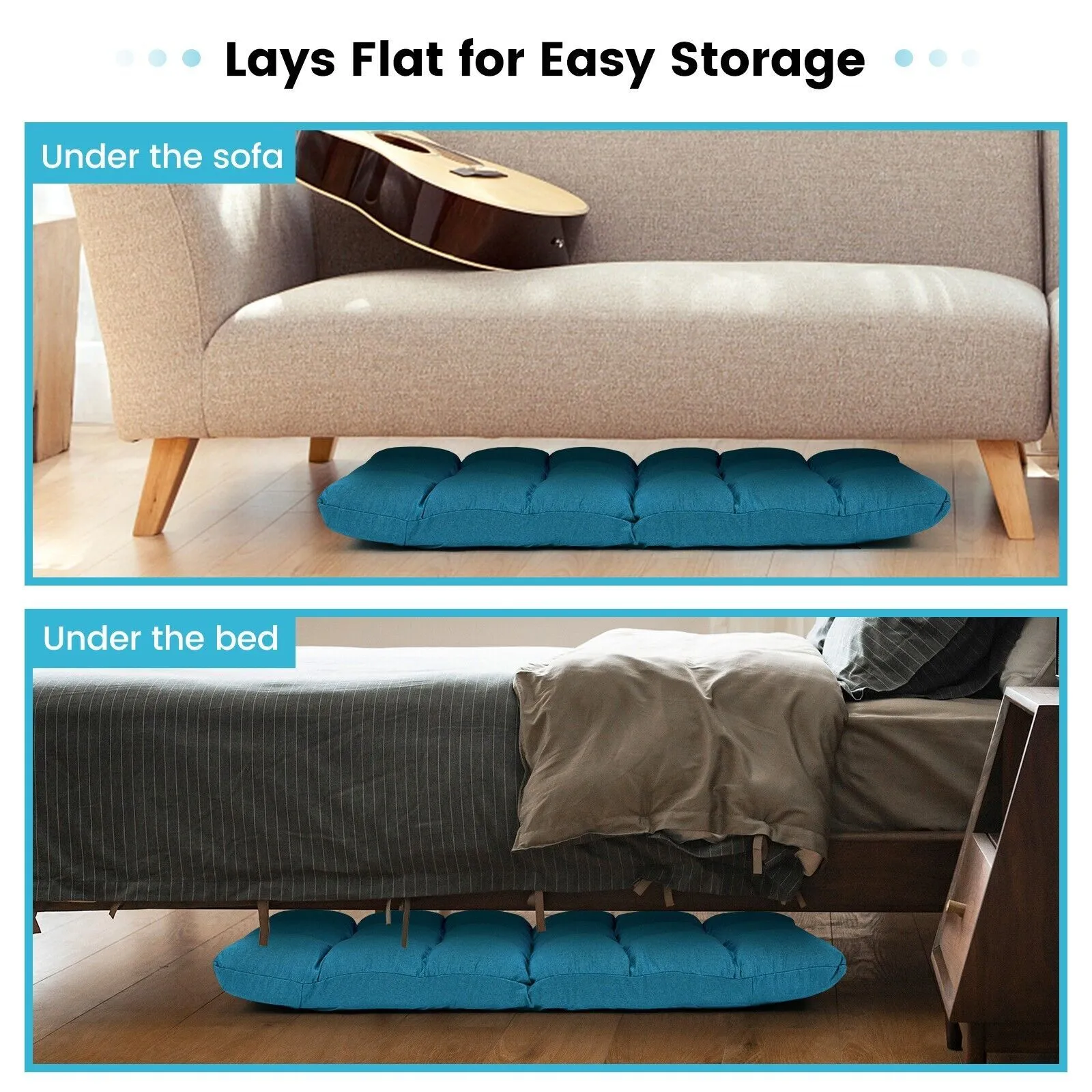 Costway 14 Position Adjustable Floor Chair Padded Gaming Sofa Recliner Lounger in Light Blue 6