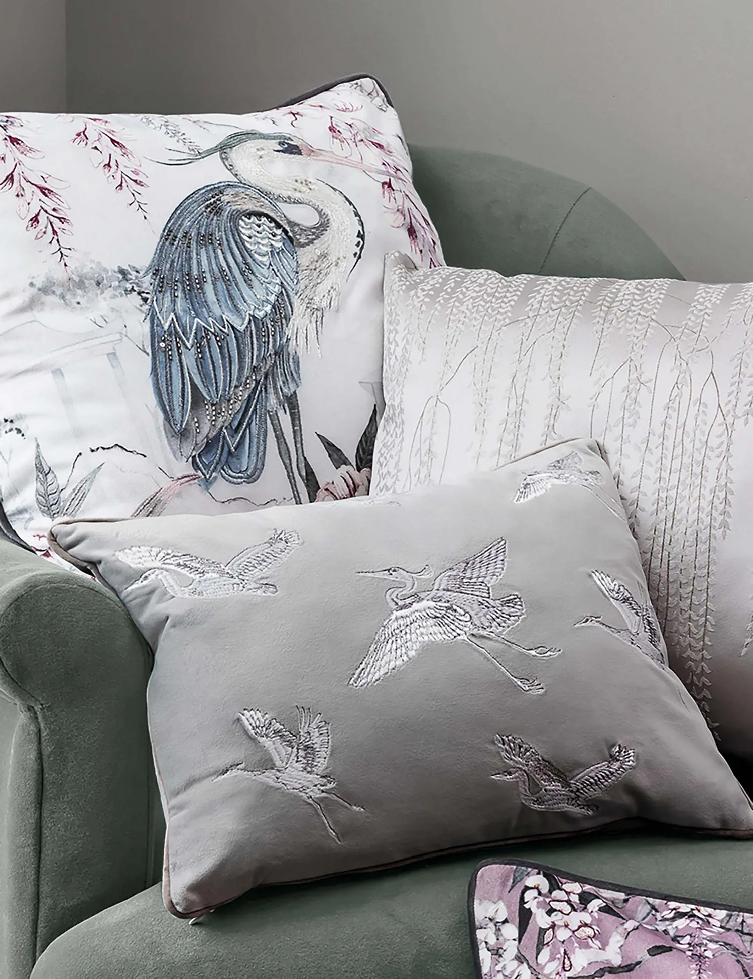 M&S Crane Embroidered Bolster Cushion