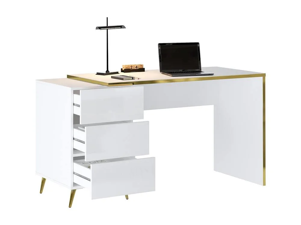 Vente-unique Desk With Drawers - Gloss White & Gold - MARZIALO 6