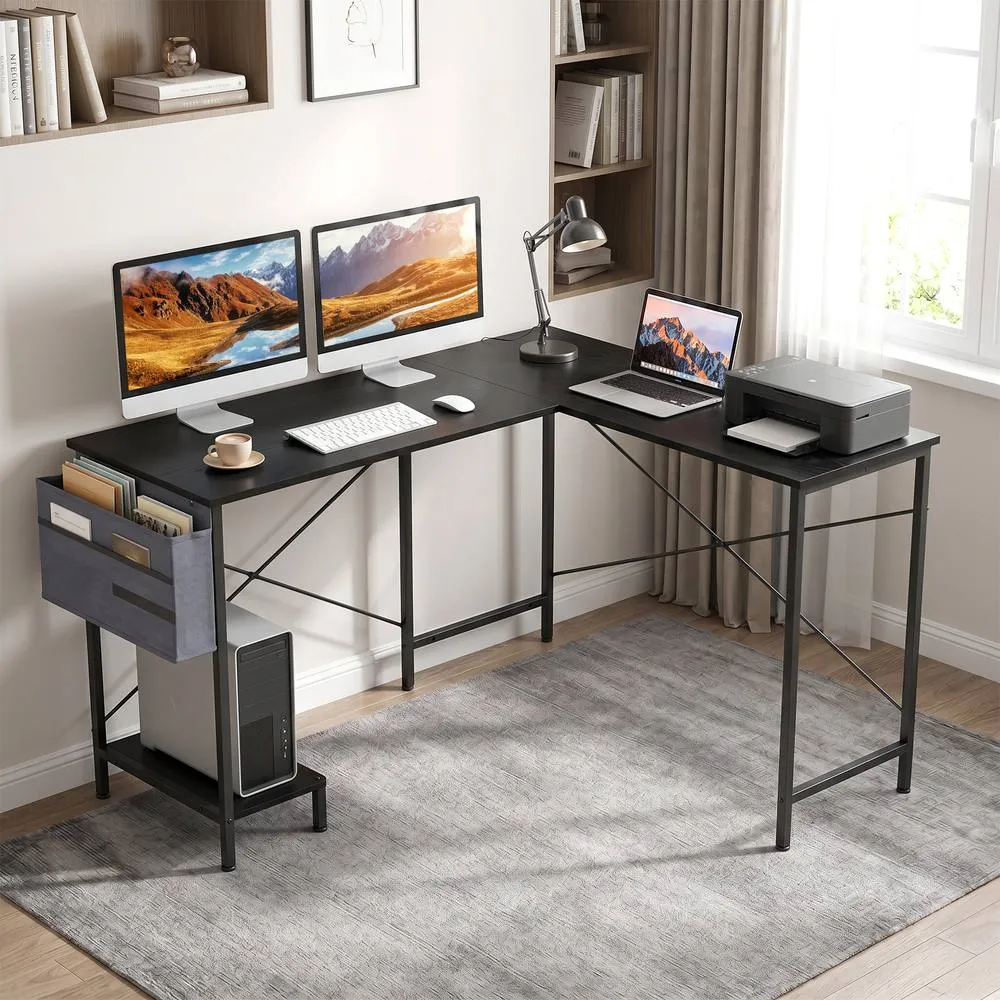 Costway L Shaped Office Desk with Drawer Reversible Corner Computer Desk with CPU Stand in Black 3
