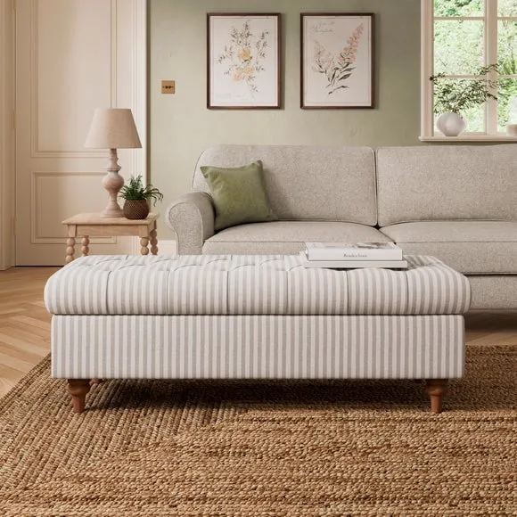 Long Buttoned Linford Stripe Storage Footstool