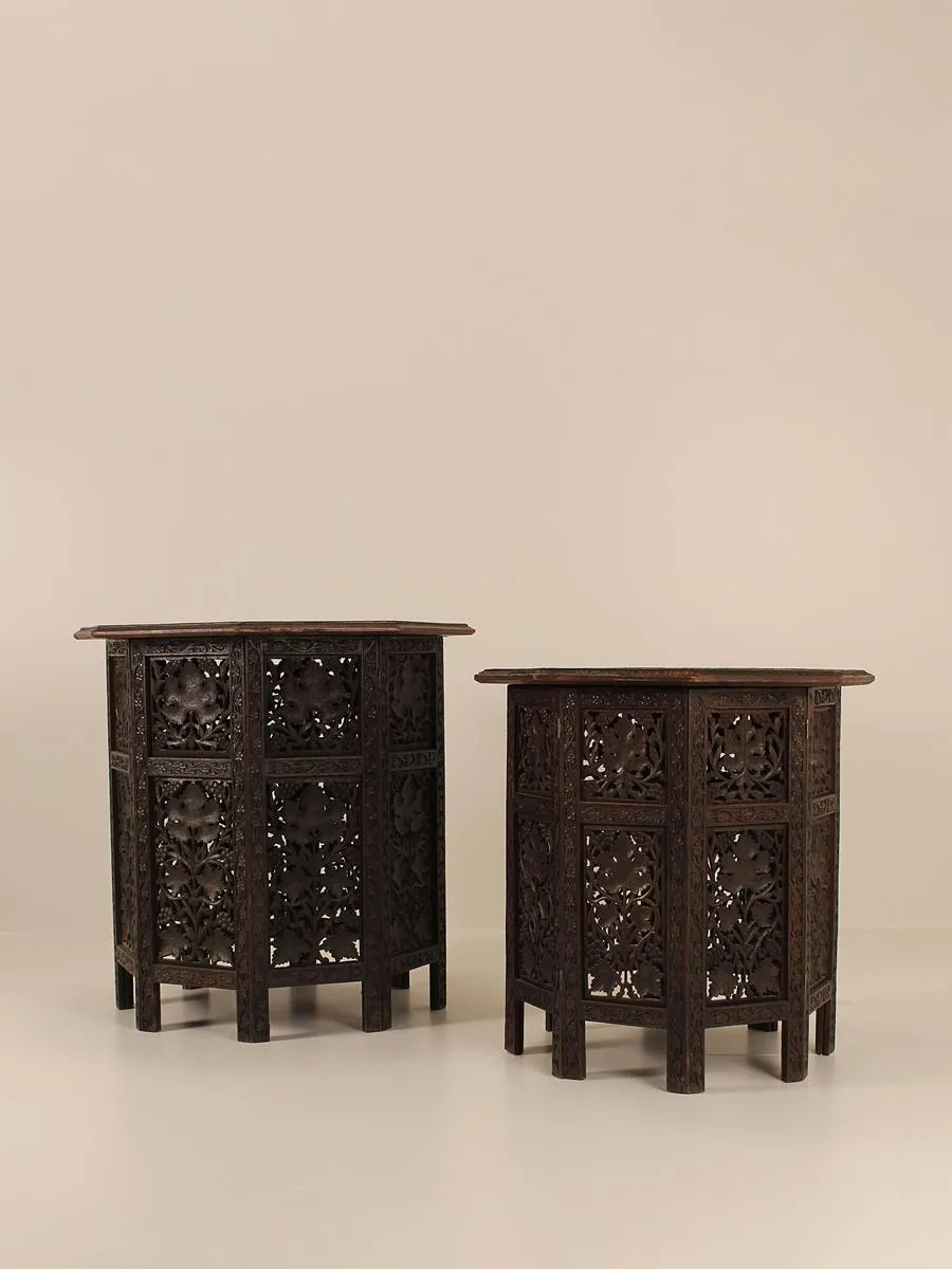 Vintage Carved Side Tables, Wood