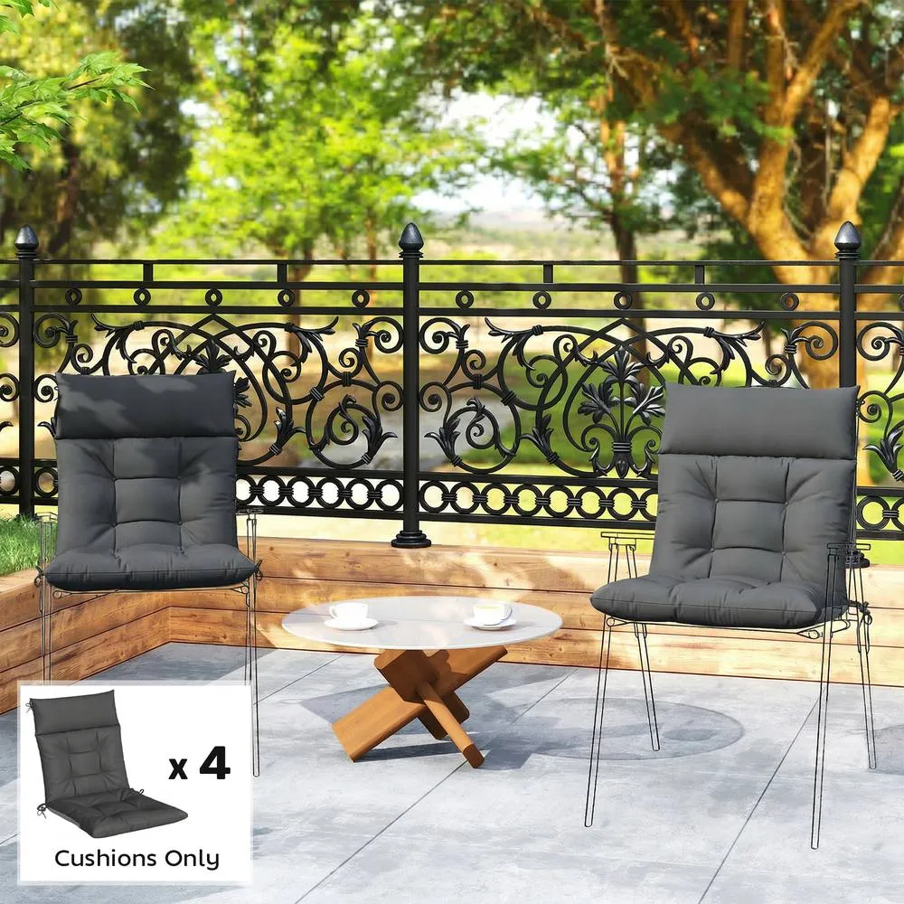 OUTSUNNY Garden Chair Cushions Set of 4, Waterproof Seat Pads, Dark Grey