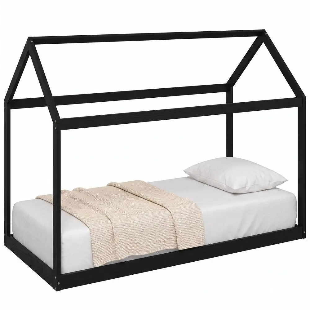 HOMCOM Single Bed Frame for 90Wx190D cm Mattress, Pine Wood Frame, BlacK