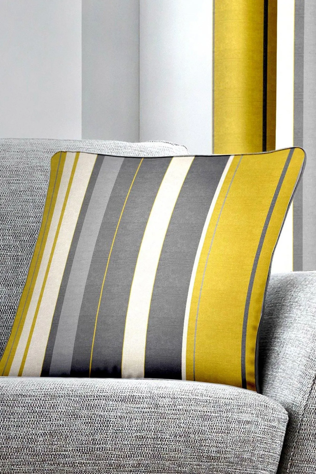 Fusion 'Whitworth Stripe' Modern Striped Filled Cushion 100% Cotton in Mustard 2