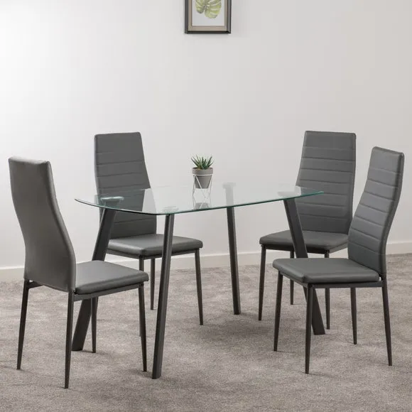 Abbey 4 Seater Rectangular Glass Top Dining Table with 4 Chairs