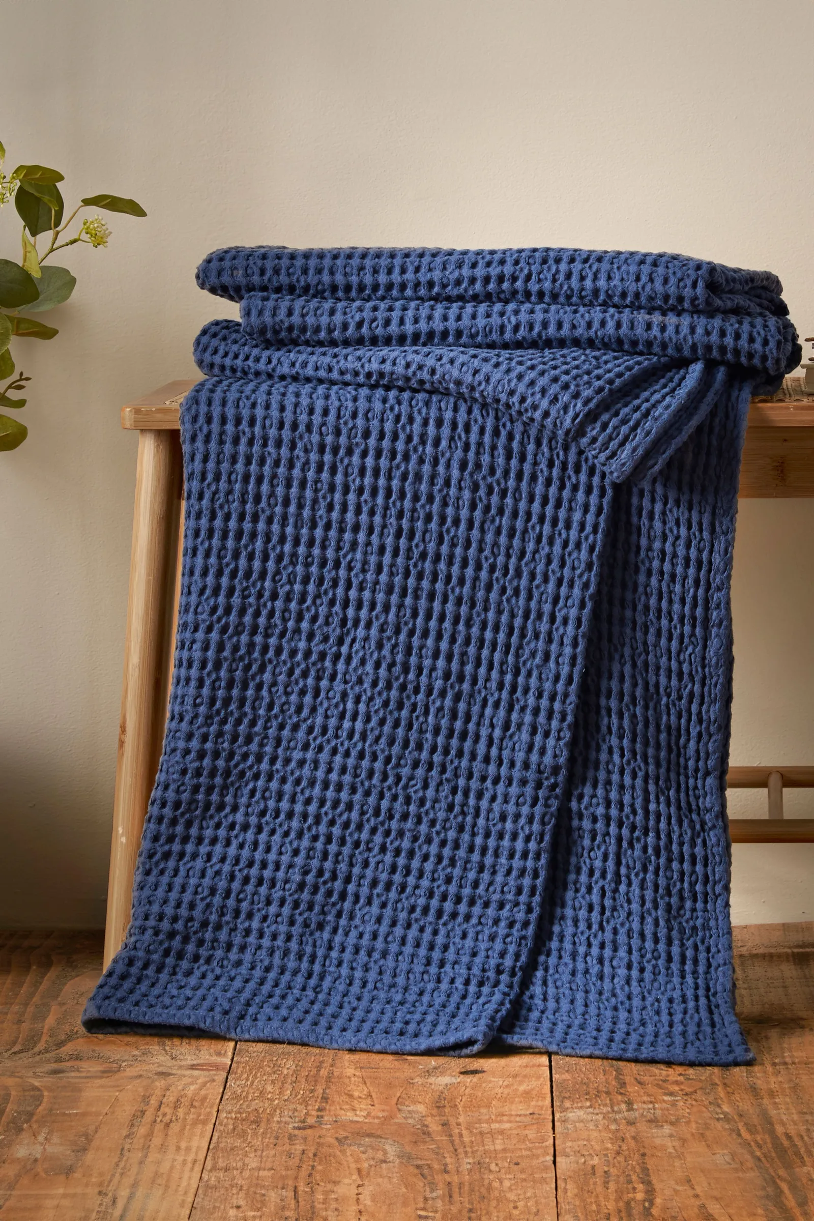 Pineapple Elephant 'Jaipur Chunky Waffle' Cotton Blanket Throw in Navy