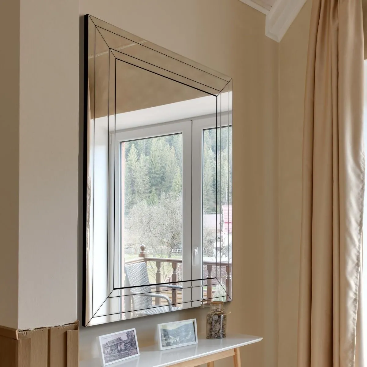 MirrorOutlet Langley All Glass Modern Bevelled Large Wall Mirror 144 x 115.5 CM in Silver 3