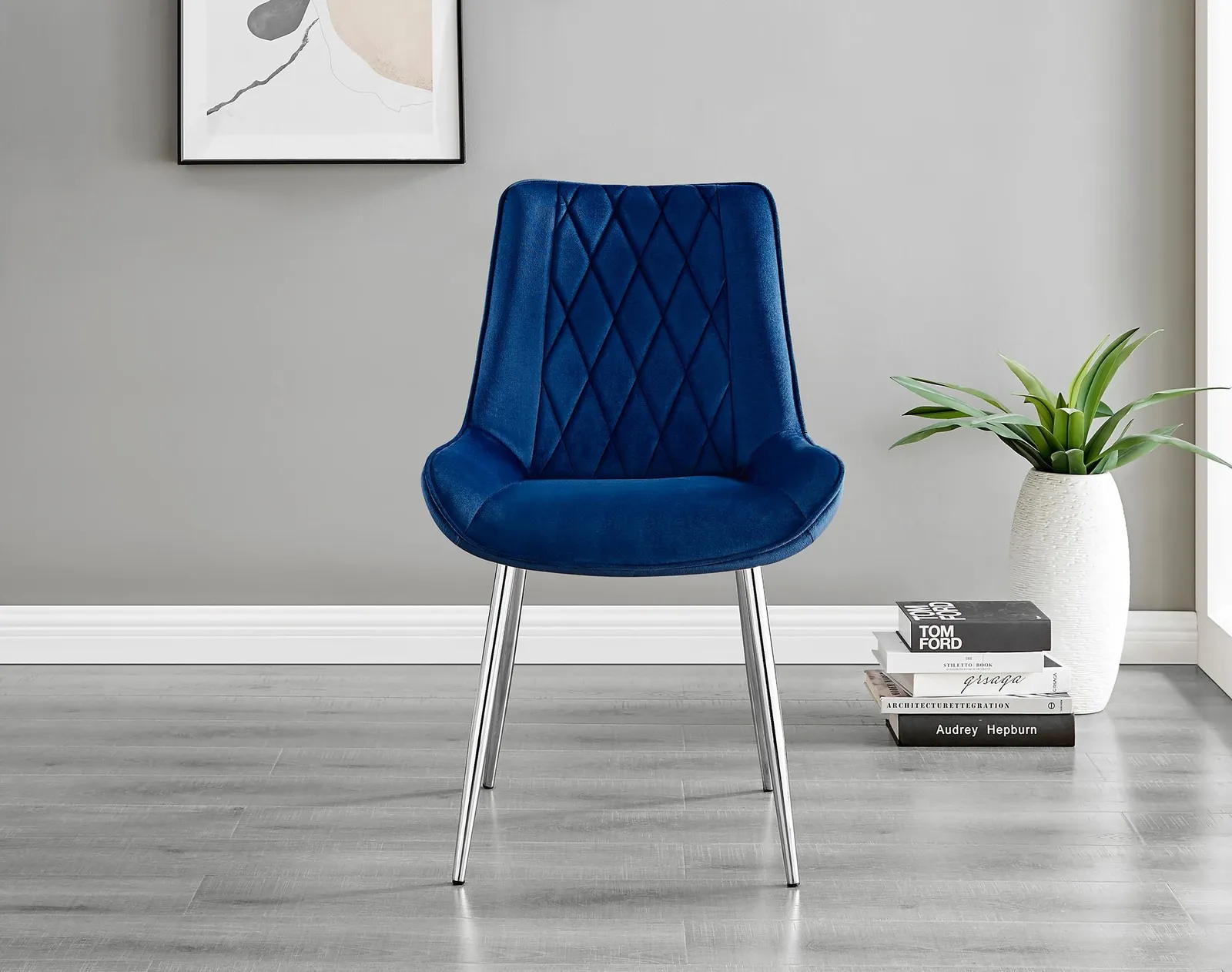 FurnitureboxUK 2x Pesaro Velvet Silver Leg Luxury Dining Chairs in Navy 3