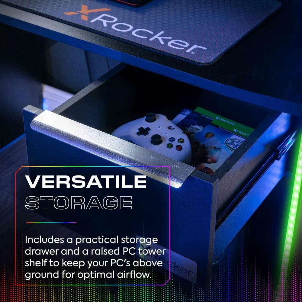 X Rocker Electra 110cm LED Gaming Desk with Wireless Charging & Drawer in Black 4