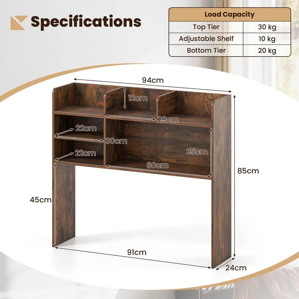 Costway Desktop Bookshelf Desk Hutch Shelf for Computer Monitor in Brown 2
