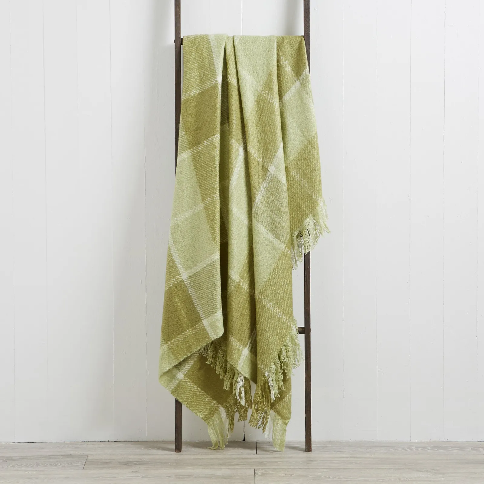 Check Faux Mohair 130cm x 180cm Throw Green