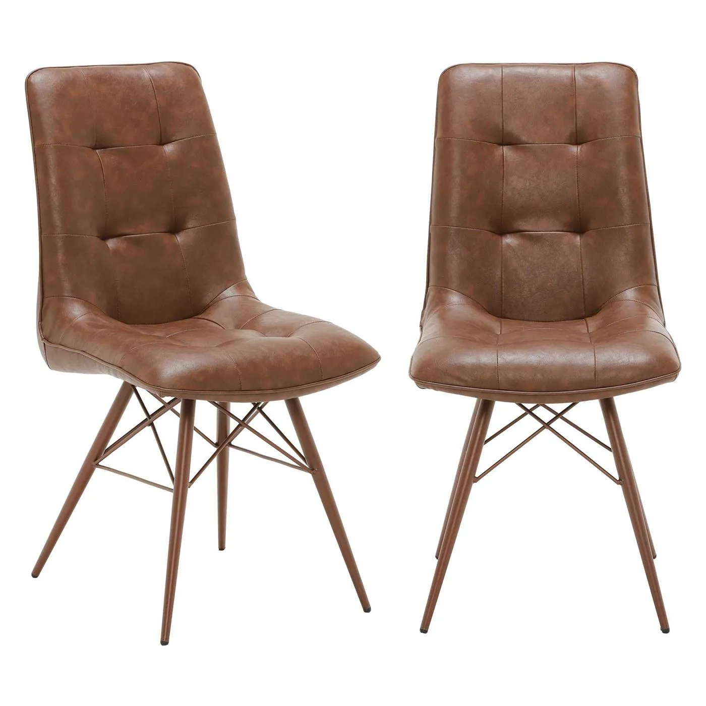 Pair of Hix Upholstered Dining Chairs - Brown - Leather - Buttoned - W45 x D62.5 x H94cm - Barker & Stonehouse
