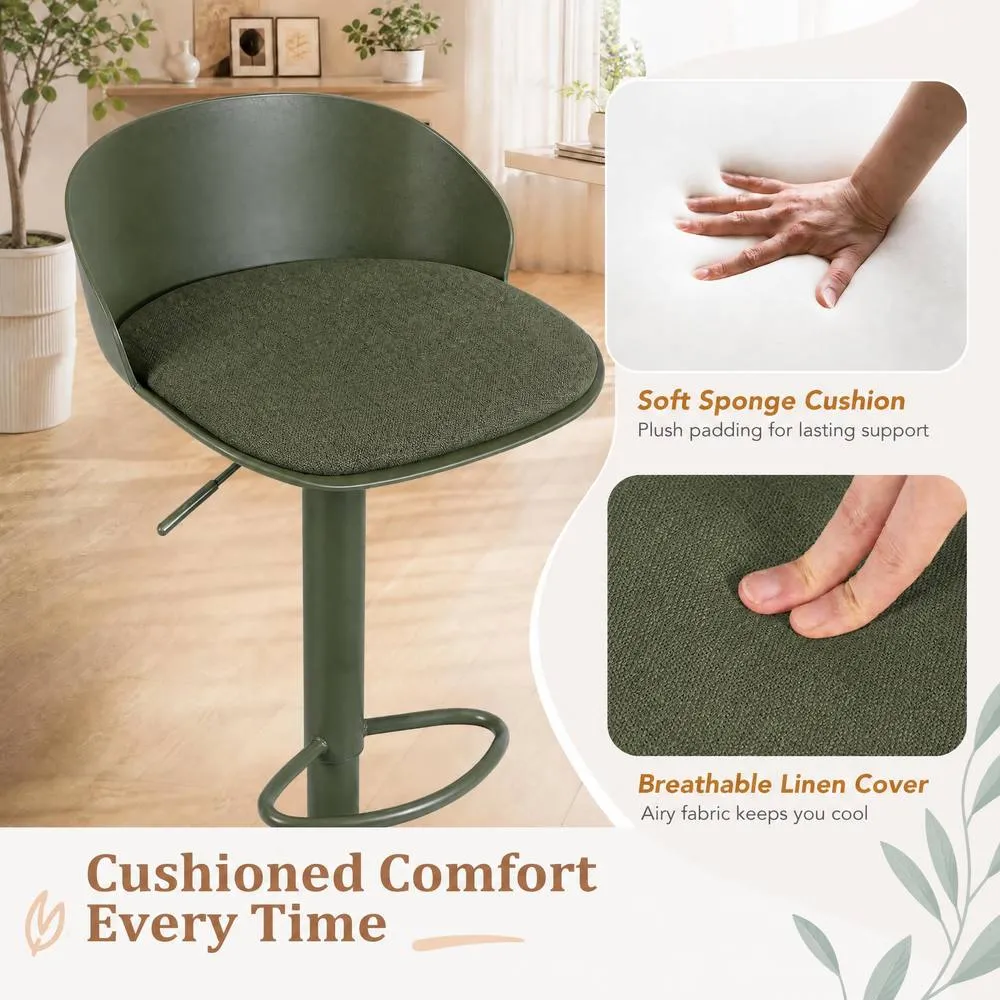 Costway Mid-Century Linen Upholstered Counter Bar Chairs Kitchen Island in Green 4