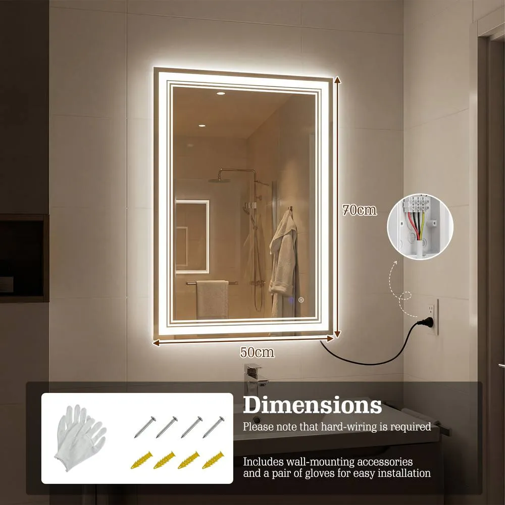 Costway 70 x 50 CM LED Bathroom Mirror Rectangular Wall Vanity Mirror in White 6
