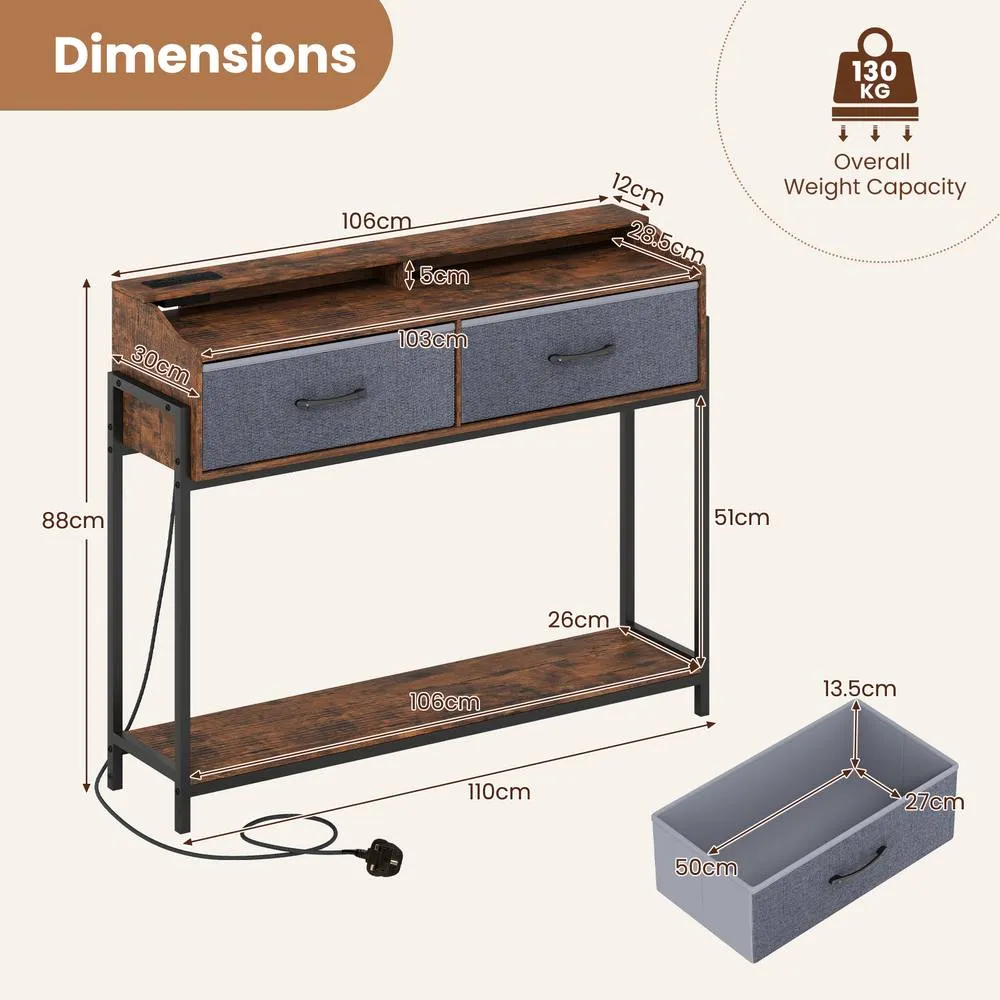 Costway Console Table with Charging Station for Living Room Hallway in Brown 2