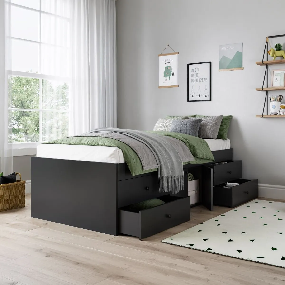 Arctic - Single - 4-Drawer Storage Cabin Bed - Black - Wooden - 3ft - Happy Beds 1