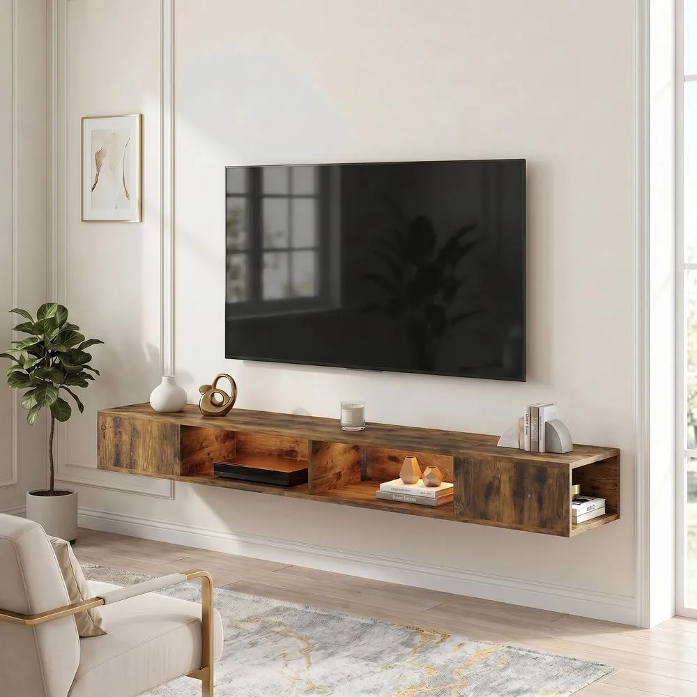 HOMCOM TV Stand with RGB LED Lights for 75-Inch TV in Brown