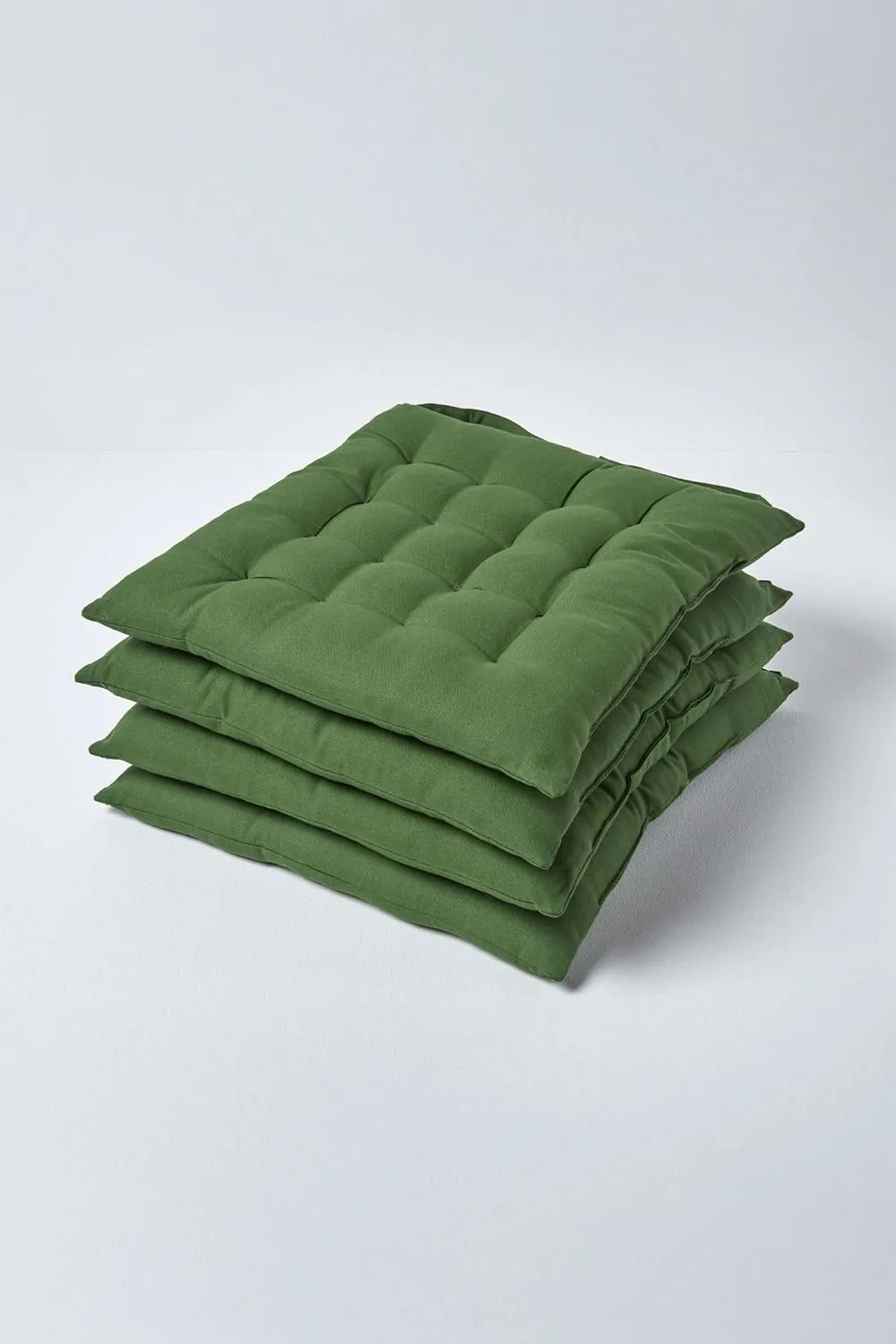 Homescapes 4 Pack Seat Pads Luxury 100% Cotton Indoor Outdoor Garden Cushion, 40cm in Dark Olive 1