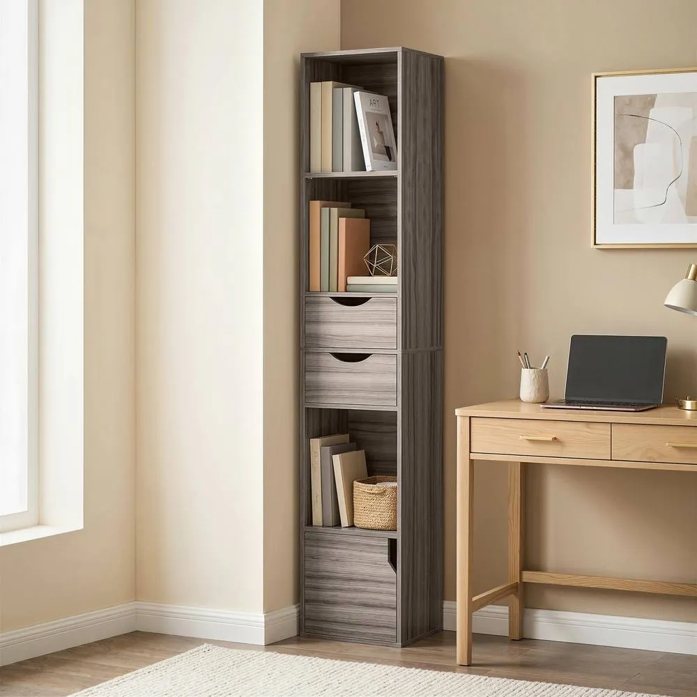 HOMCOM Bookcase with Drawers Adjustable Shelf 158 cm in Grey