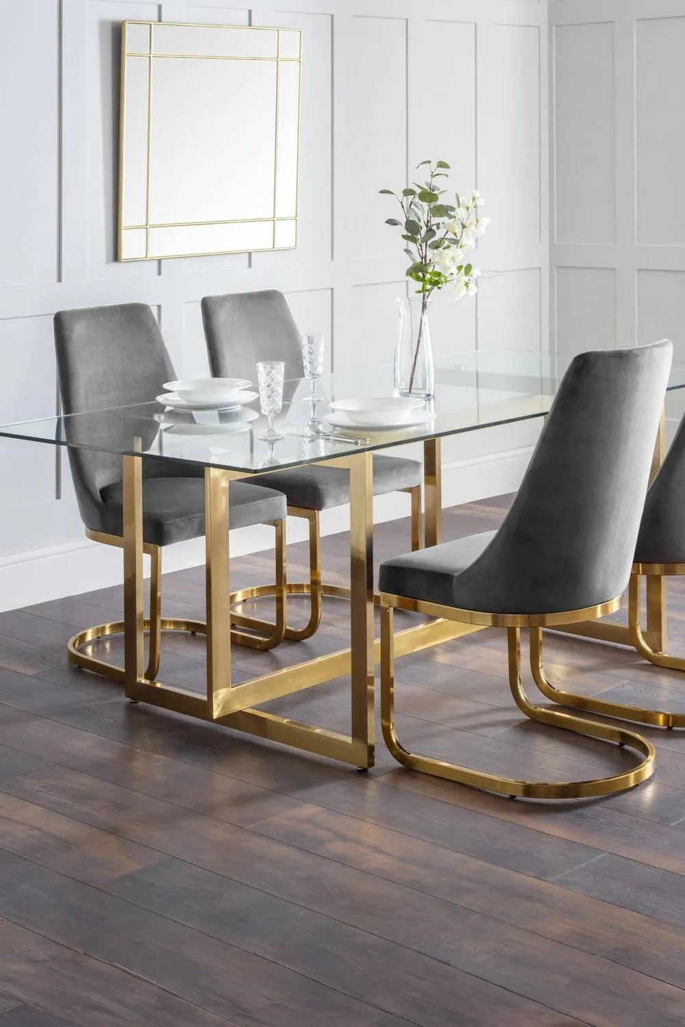 Julian Bowen Minori Rectangular Glass Top 4-6 Seater Dining Table in Gold