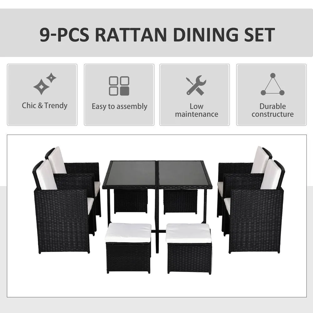 OUTSUNNY 8 Seater Cube Rattan Garden Furniture Dining Set with Cushions in Black 4