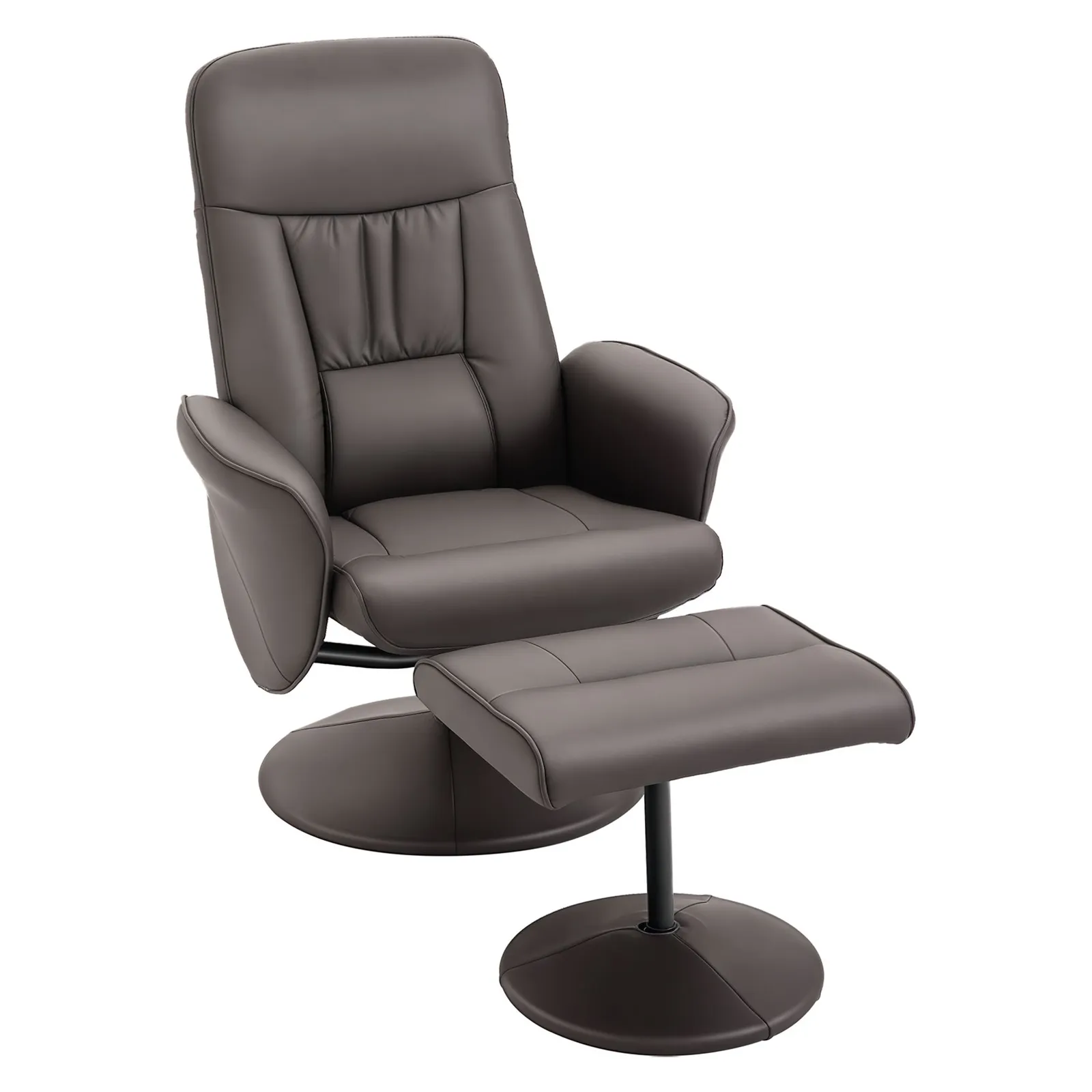 HOMCOM 2 Pcs Reclining Armchair Ottoman 360° Swivel Home Furniture PU Leather in Brown 2
