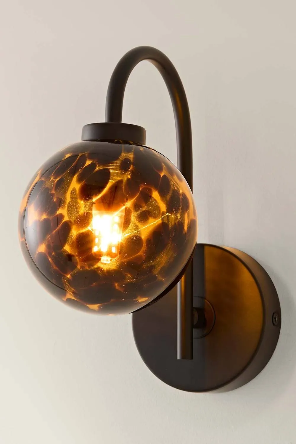 ValueLights Chiara Leopard Print Hand Blown Glass Globe Shade Wall Light in Black 3