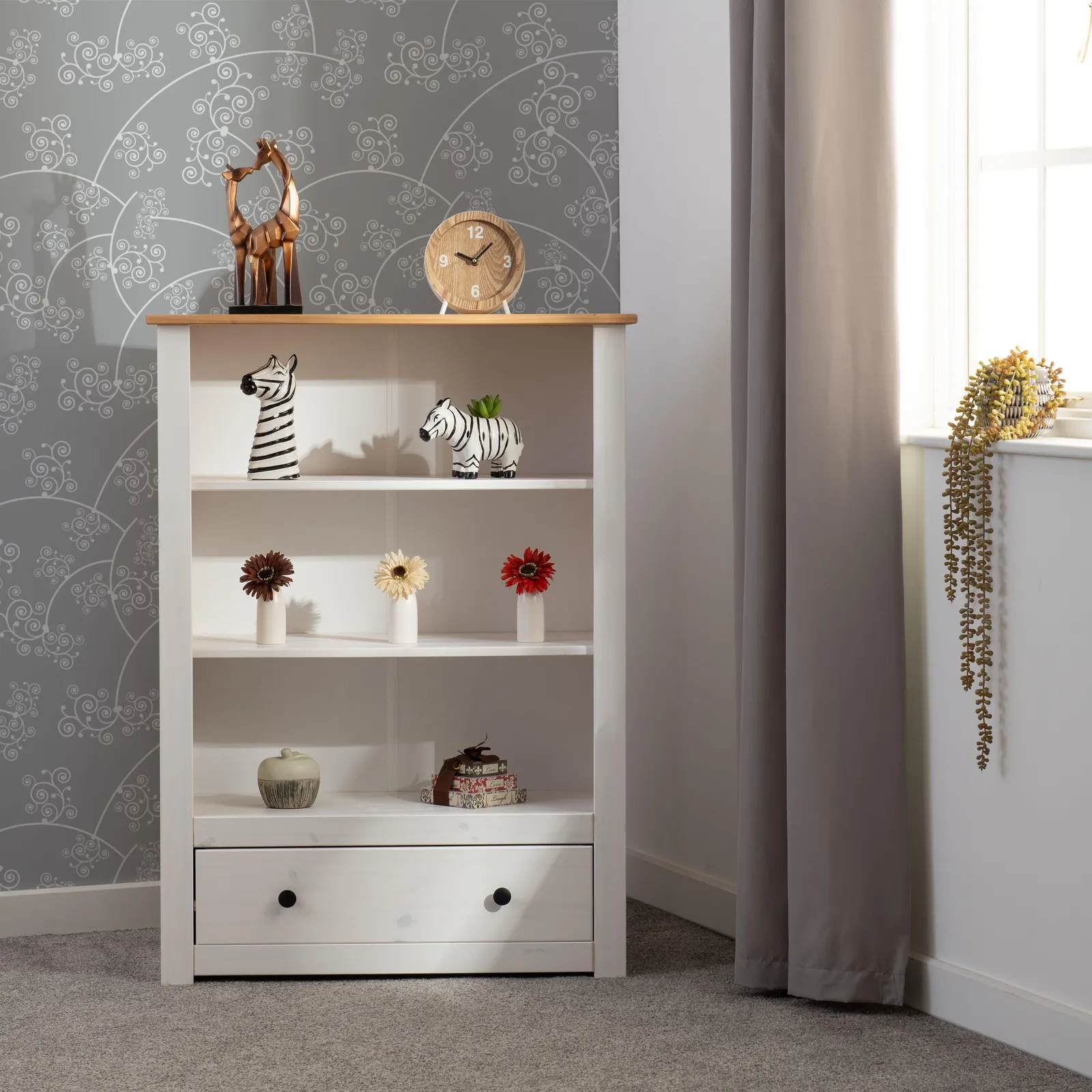 Seconique Panama 1 Drawer Bookcase in White