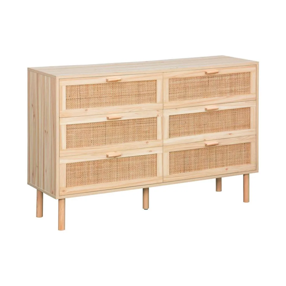 sweeek 6-drawer chest with cane & wooden effect in Brown 2