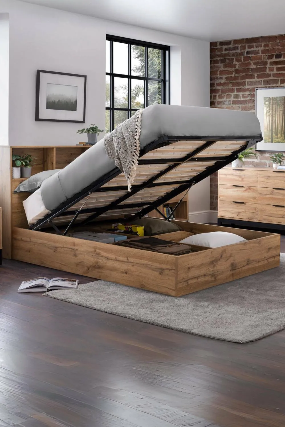 Julian Bowen Bali Bookcase Ottoman Storage Bed in Natural 2