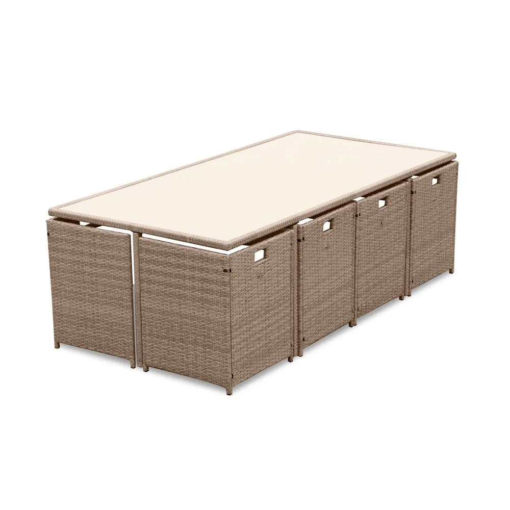 sweeek 8 to 12-seater rattan cube table set with chairs in Beige 2