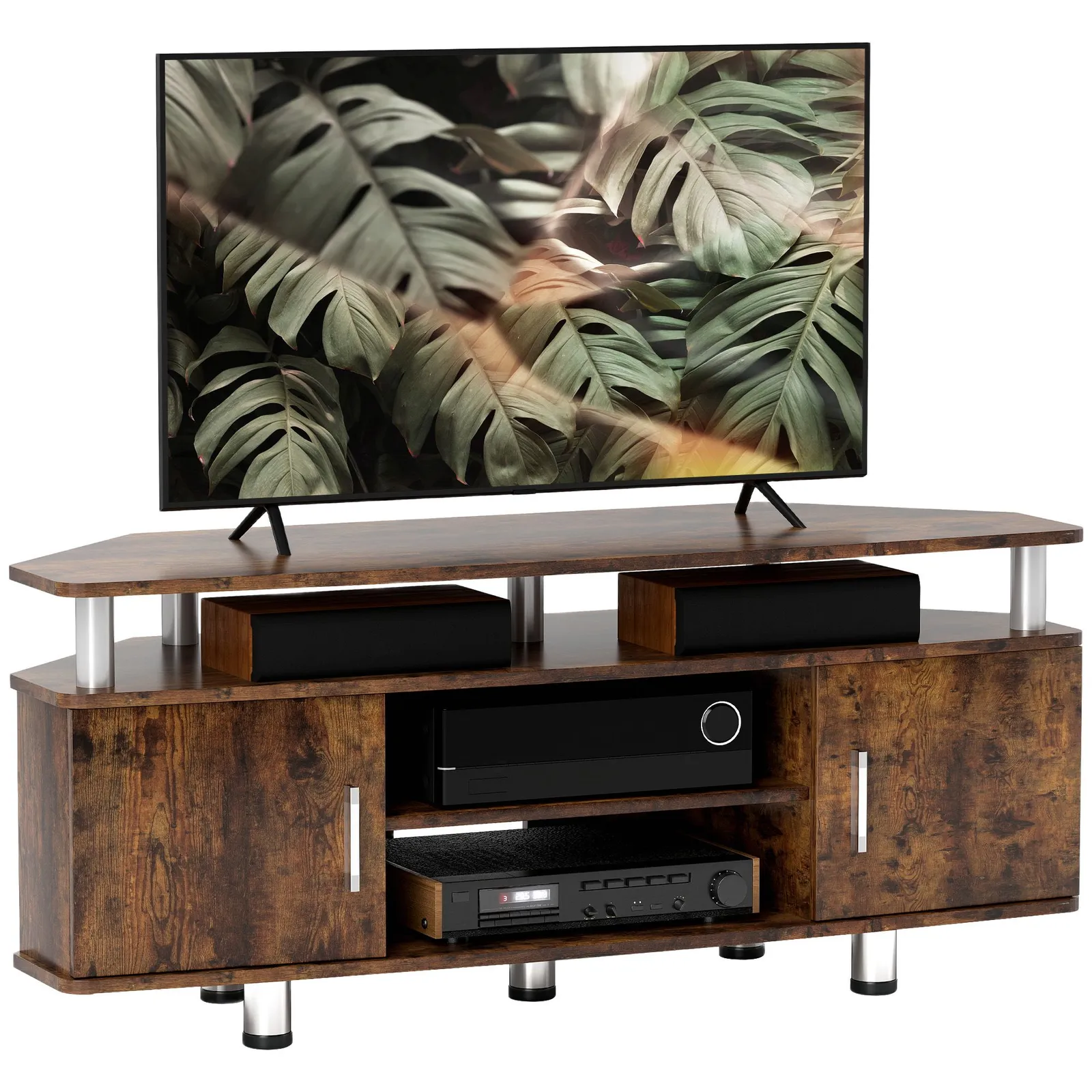 HOMCOM TV Unit Cabinet with Storage Shelves Entertainment Center Rustic Brown 2