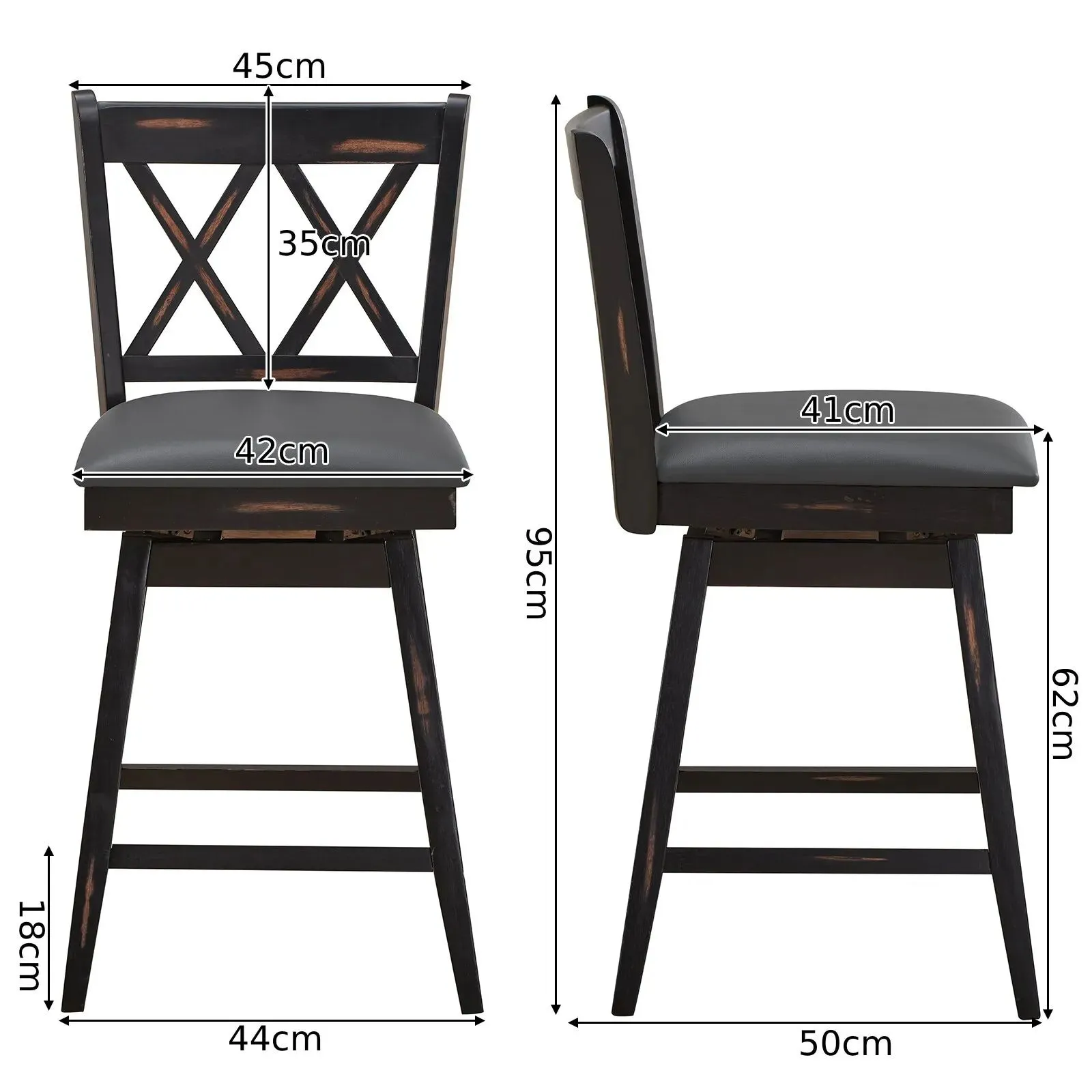 Costway Set of 2 Bar Stools Counter Height Chair Pub 360 °Swiveling Upholstered Seat 24" in Black 2