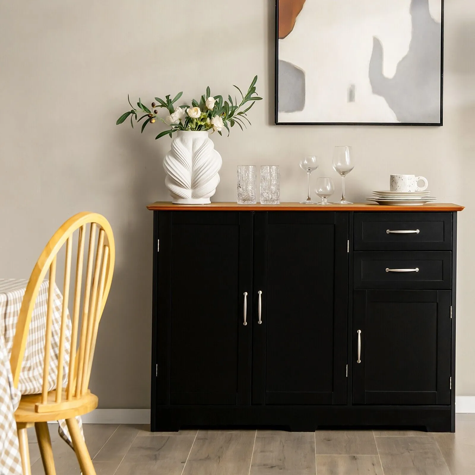 Costway Buffet Cabinet Kitchen Modern Storage Cabinet with Adjustable Shelf in Black 3