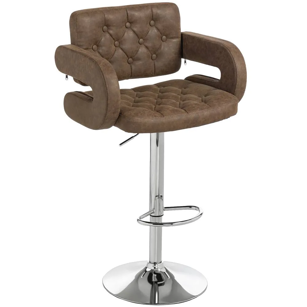 HOMCOM Adjustable Height Barstool Steel Pole PU Leather Bistro in Brown 2