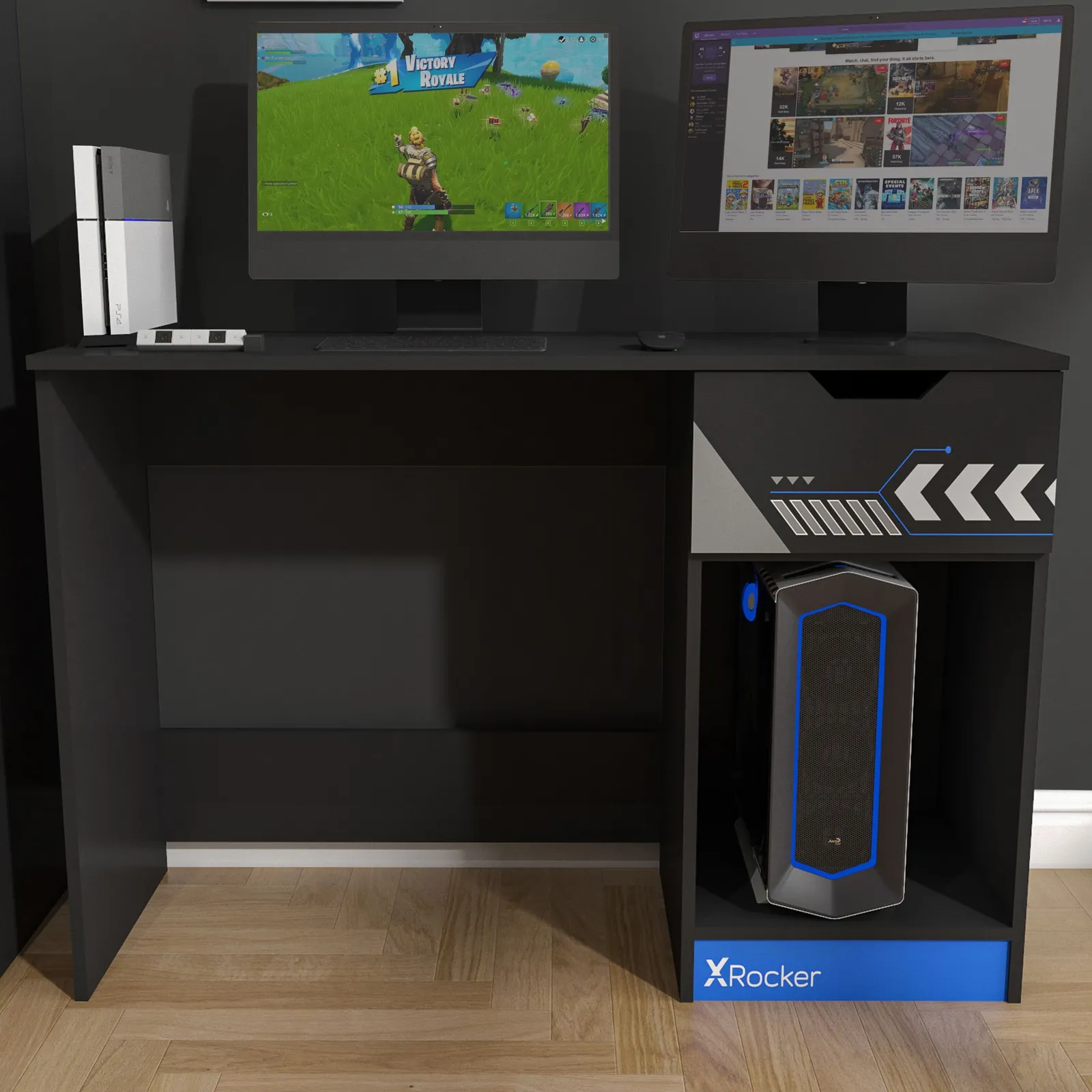X Rocker Octane 110cm PC Gaming Desk with Drawer in Blue 3