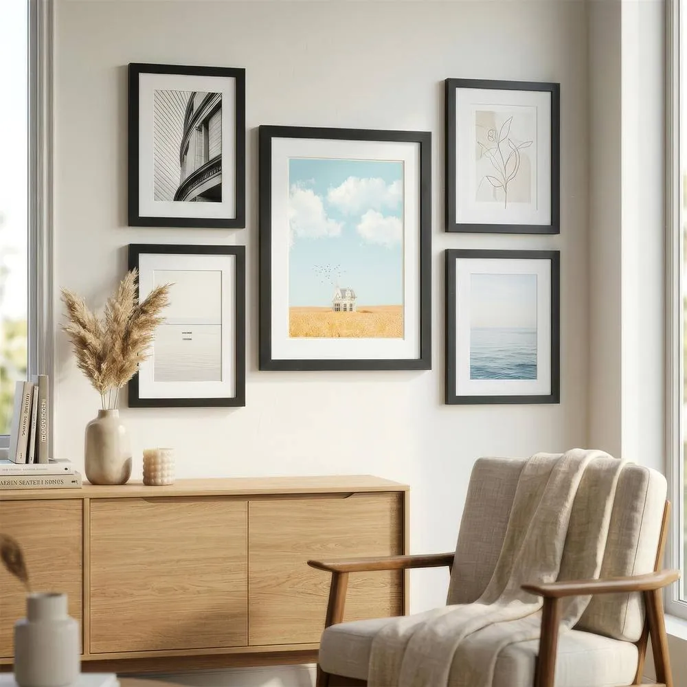 Nicola Spring Photo Frames with A5 Mounts - A4 (8" x 12") - Black - Pack of 3 4