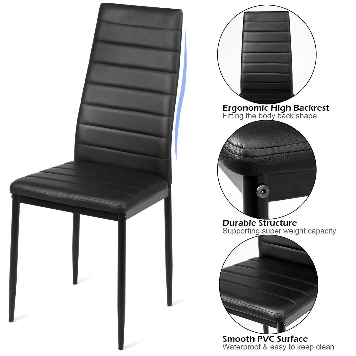 Costway Dining Chairs Set of 6 with Comfortable High Back & Padded Seat Side Chairs PVC Leather in Black 4