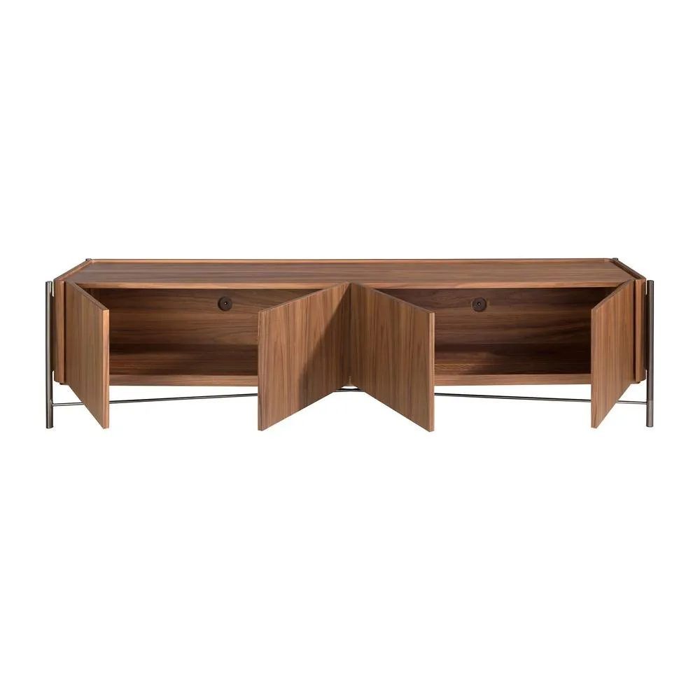 Angel Cerda Walnut TV Stand with Dark Steel Legs 220 cm, 4-Door in Brown 6