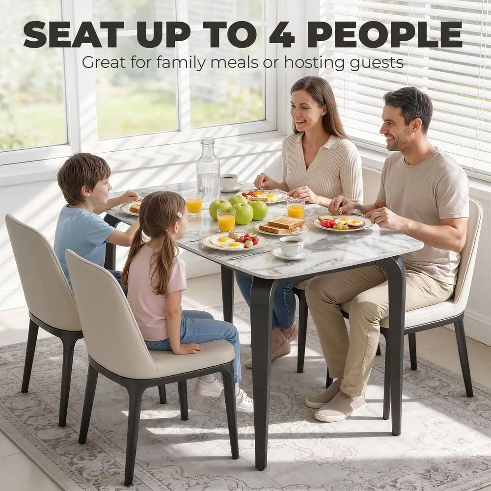 HOMCOM Dining Table for 4, Kitchen Table with Sintered Stone Tabletop in White 4