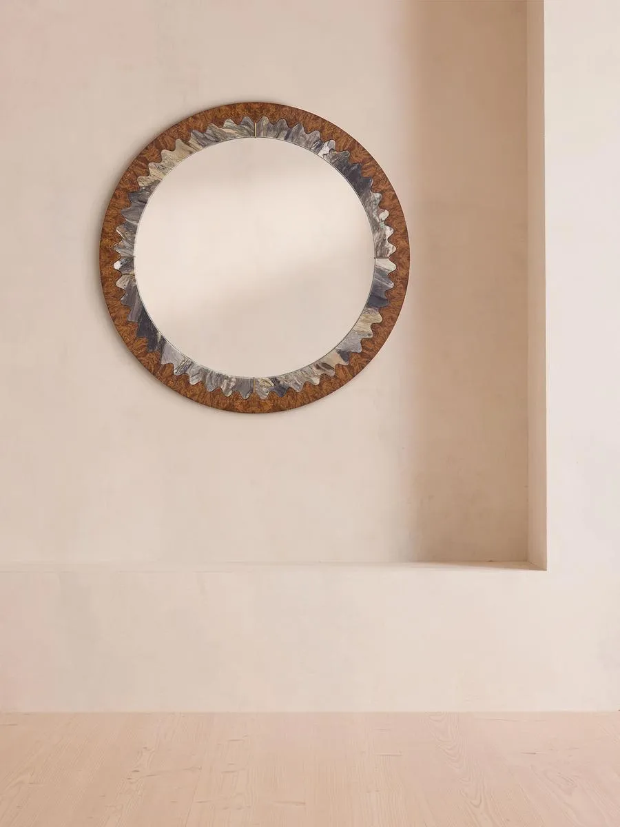Fiore Wall Mirror, Brazilian Quartzite & Ash Burl