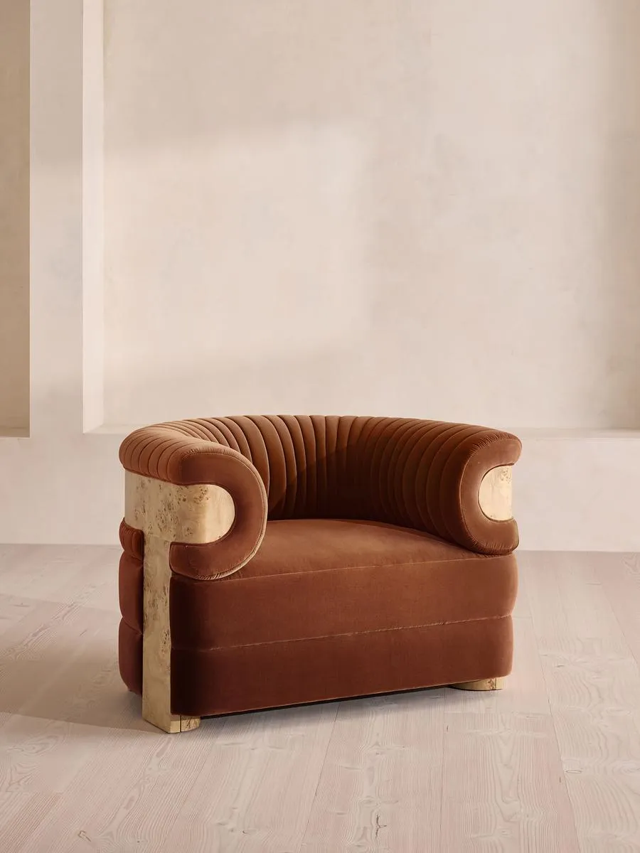 Caleb Armchair, Blonde Burl, Velvet, Cinnamon