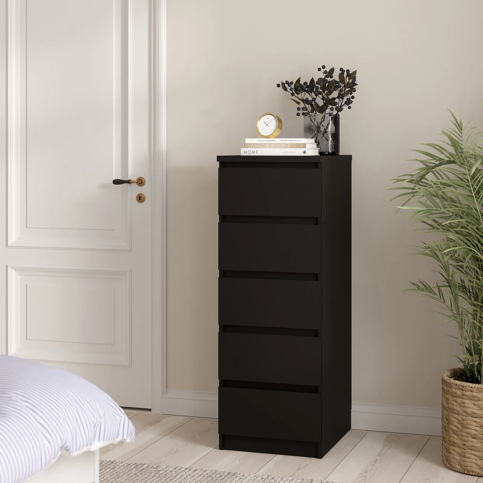 Furniture To Go Naia Narrow Chest of 5 Drawers in Black 5